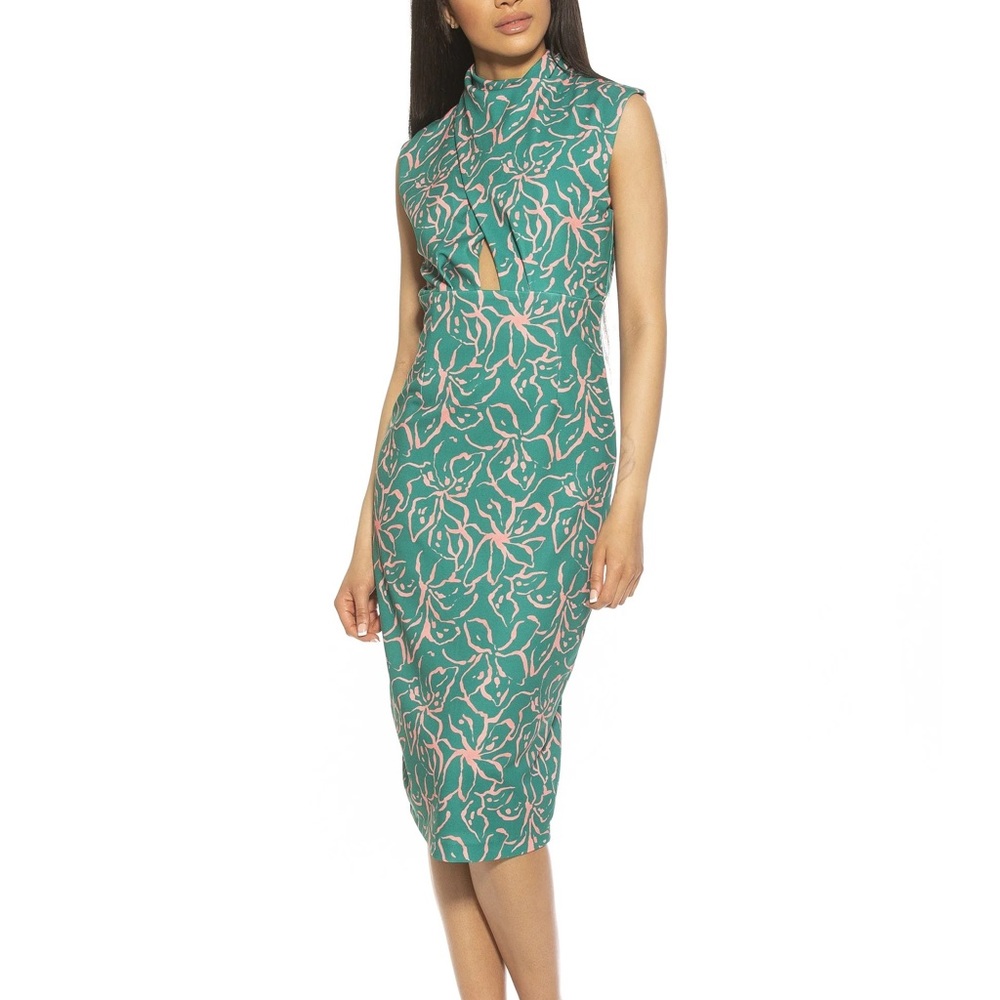 Alexia Admor Elouise Sheath Dress Abstract Green floral size M